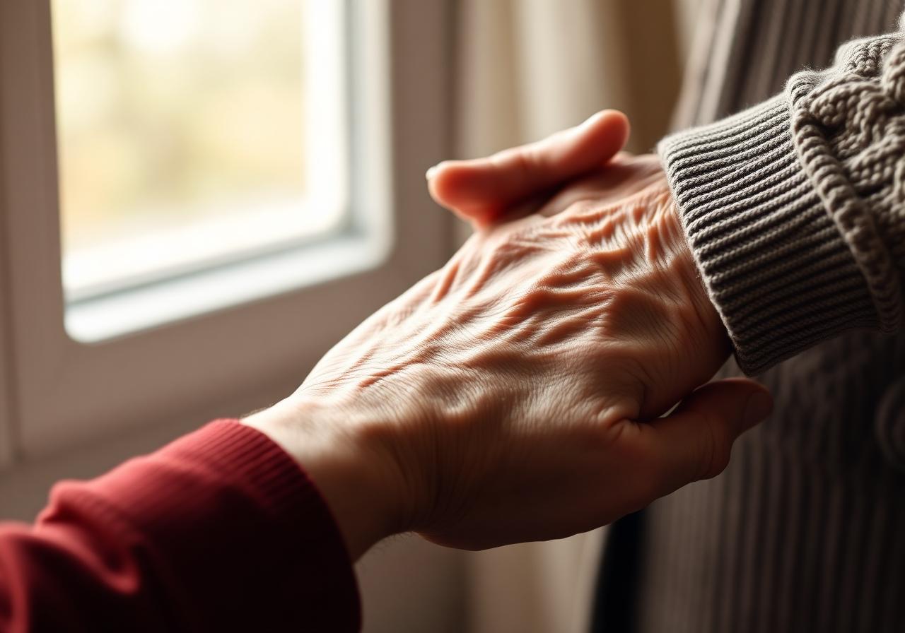 Mains accompagnant une personne âgée
